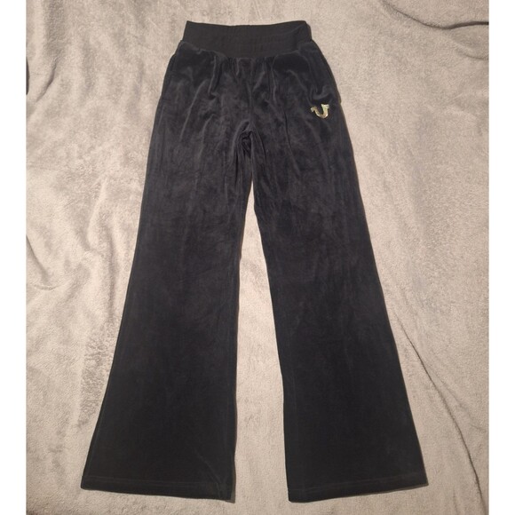 True Religion Pants - TRUE RELIGION-Velour Women XS Joggers-Black Velvet Sweatpants-Straight Leg